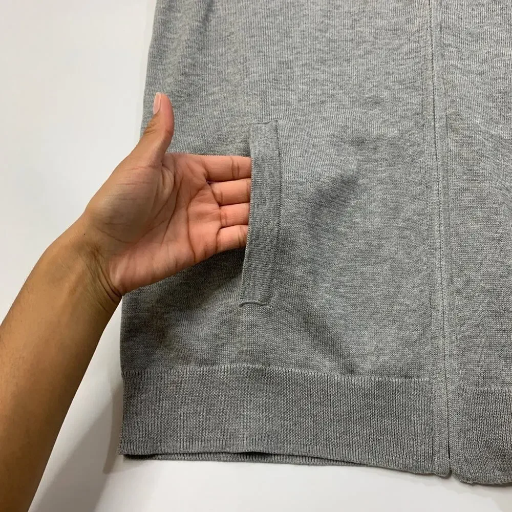 Brooks Brothers Vest Boys L Large Grey Blue Fleece Coolmax Cotton Blend Full Zip